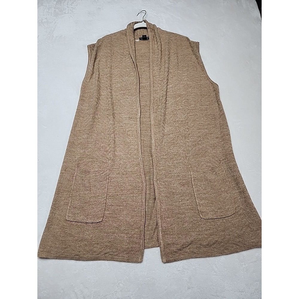 Willi Smith Woman Sleeveless Long Cardigan Duster Vest Knit Brown 1x